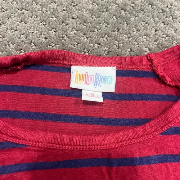 Lularoe Randy Red and Blue Striped Women’s Soft Baseball T Shirt Size S - Picture 2 of 4